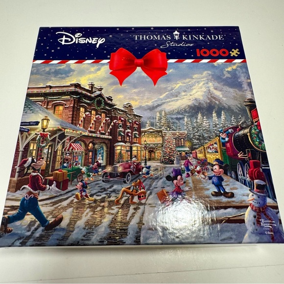 NWT. Disney/ Puzzle "Mickey & Friends Christmas Train” 1,000 Pcs. Thomas Kinkade - Picture 1 of 11